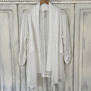 🟠NWT NY COLLECTION 3/4 Ruched Arms Lightweight Cardigan in White LG